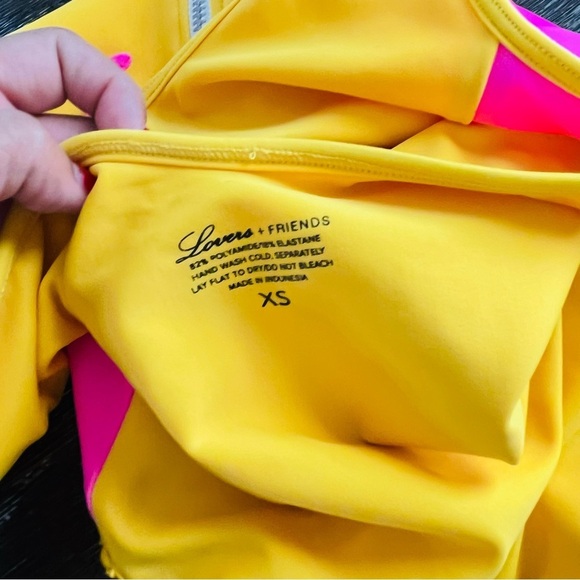 Lovers + Friends One Piece Swimsuit XS | Sporty Colorblock Zip Front Yellow Pink - Picture 6 of 6